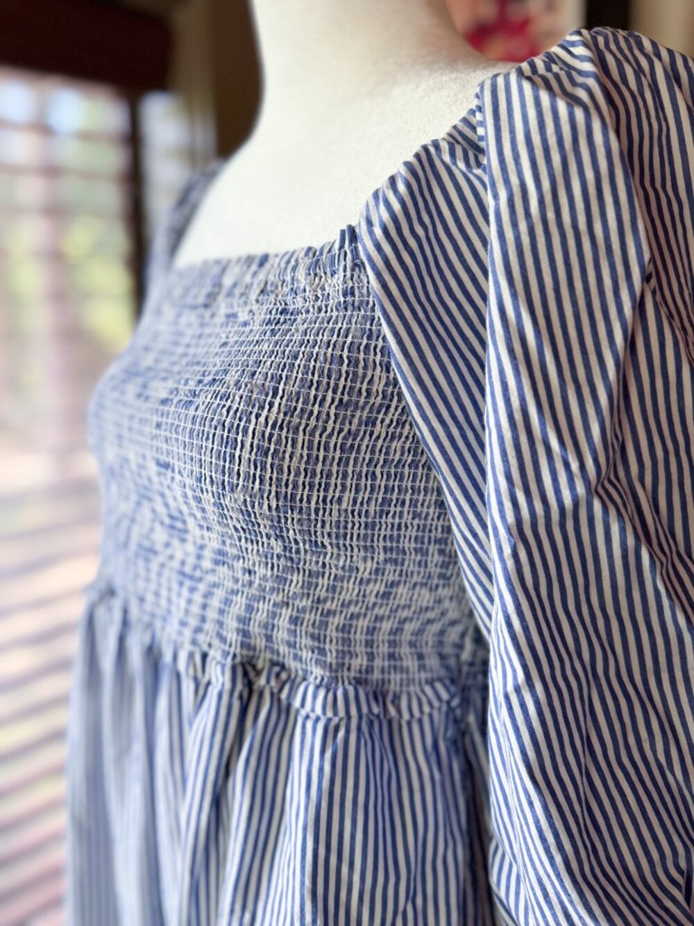 Free Assembly Large Smocked Midi Dress Puffy Sleeves Nautical Cottagecore - Picture 7 of 7